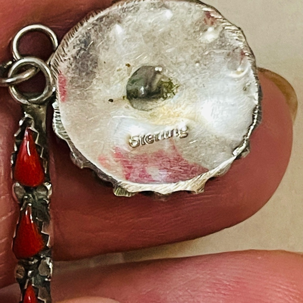 Vtg Native American Sterling  Navajo? Zuni? Post Red Dangle Coral Earrings - Picture 4 of 8